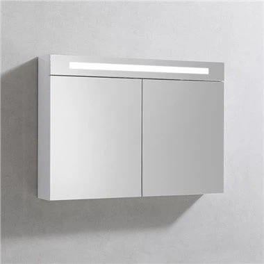 লাইট এবং স্টোরেজ সহ বাথরুম ভ্যানিটি মিরর